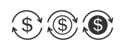 runden Geld zurück Rückerstattung Investition Symbol. Transfer Dollar Symbol. Zeichen Transaktion Vektor Wohnung.