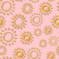 Vektor nahtlose Muster Sonne einfache isolierte handgezeichnete Linien, Doodle von Gelb mit Schatten, Orangenstrahl oder Sonnenstrahlen für Banner, Hintergrund, Tapete, Abdeckung usw.