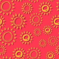 Vektor nahtlose Muster Sonne einfache isolierte handgezeichnete Linien, Doodle von Gelb mit Schatten, Orangenstrahl oder Sonnenstrahlen für Banner, Hintergrund, Tapete, Abdeckung usw.