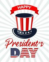 des Präsidenten Tag Banner mit des Präsidenten Hut auf USA Flagge Hintergrund. Urlaub Poster, Vektor