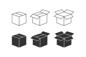 Papier Box Symbol. geschlossen und öffnen Container Symbol. Zeichen Lieferung Paket Vektor Wohnung.