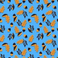 Vektor nahtlose Muster Eicheln, Zweige Eiche mit Blättern. Botanischer Wald schwarz gelb Illustration. Hintergrund, Tapete, Stoff, Textil, Verpackung, Papier