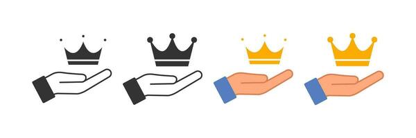 krona och öppen handflatan ikon. kungens invigning symbol. tecken jewerly huvudbonad och hand vektor. vektor