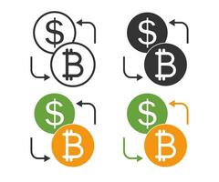 valuta utbyta bitcoin och dollar ikon. konvertera pengar symbol. tecken byta mynt vektor. vektor