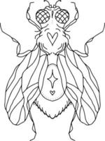 flugsiluett med hjärtan, ögon, vingar, tassar, prickar och en stjärna. vektor isolerade handritning insekt