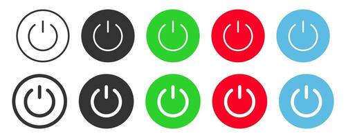 Schwarz, Grün, Rot, Blau Leistung Taste Symbol Satz. An, aus Schalter Symbol. Zeichen Energie Vektor. vektor