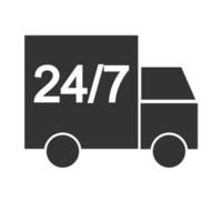 leverans service 24 7 ikon. lastbil service symbol. tecken frakt kurir vektor. vektor