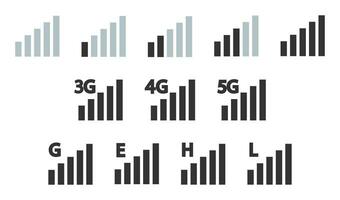 nätverk ikon 3g, 4g, 5g, g, e, h, l. mobil antenn nivå symbol. tecken smartphone signal vektor. vektor