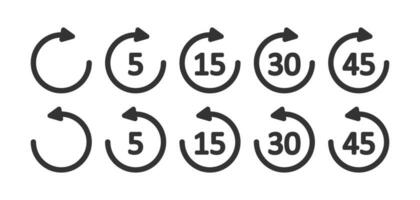 zurückspulen 5, 10, 15, 30, 45 zweite Symbol. Wiederholung Symbol. Zeichen Medien Spieler Steuerung Vektor. vektor