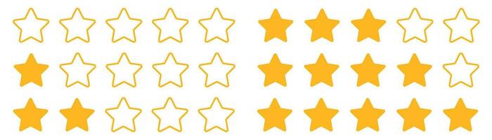 stjärna betyg från 0 till 5 betyg recension ikon uppsättning. fem gul mark symbol. tecken nivå topp vektor. vektor
