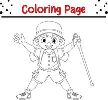 vandrare pojke färg sida för barn vektor