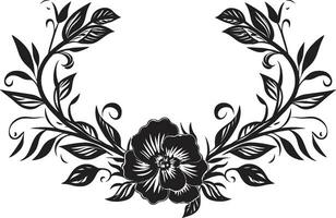 majestätisk ebenholts kronblad ramverk svart gräns ikon sofistikerad blommig inhägnad vektor svart emblem