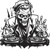 zombie dj elektro takter vektor ikon odöda skivspelare raffel zombie vektor