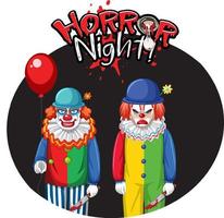 skräcknattmärke med två läskiga clowner vektor