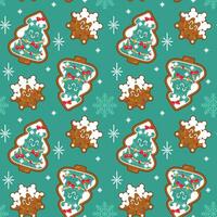 pepparkaka man och Övrig traditionell jul småkakor. sömlös mönster på en grön bakgrund. vektor. vektor