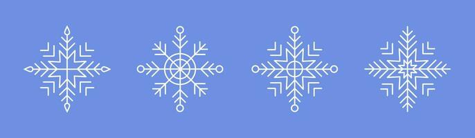 vit snöflingor på blå bakgrund. redigerbar vinter- isolerat ikoner i silhuett. snö kristaller. enkel linje stil. vektor illustration