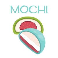 mochi. traditionell japanisch Reis Nachtisch. Ball von Reis Mehl mit Marmelade. eben Vektor Illustration mit Süss Dessert isoliert auf Weiß. Banner, Poster, Restaurant Speisekarte, National Mochi Tag.