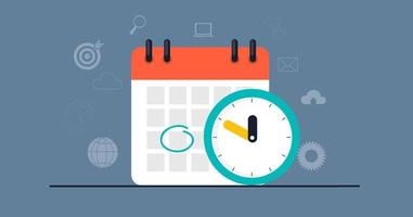 Zeitmanagementkonzept mit Kalenderdatum und Uhrsymbol. vektor