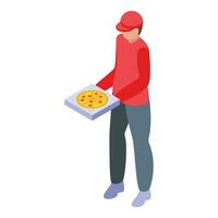 Pizza Mann Symbol isometrisch Vektor. komisch Fast Food Arbeiter vektor