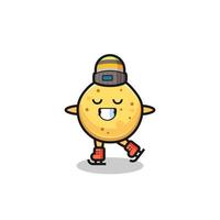 Kartoffelchip-Cartoon als Eislaufspieler, der performt vektor