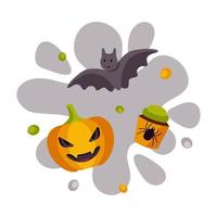 färgglad halloween -design med en fladdermus, pumpa och muffin. vektor illustration