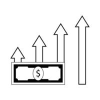 vinst tillväxt linje. pil upp översikt och dollar sedel. vektor illustration