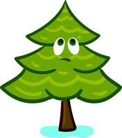 Emoji von ein traurig grün gefärbt Fichte Bäume traurig Weihnachten Baum Vektor oder Farbe Illustration