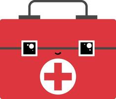 emoji av en leende röd medicinsk väska första hjälpen utrustning, vektor eller Färg illustration