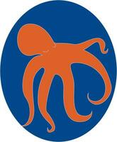porträtt av de orange bläckfisk över blå bakgrund snabb-simning cephalopod blötdjur, vektor eller Färg illustration