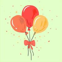 drei hell bunt Luftballons mit ein Ausruf Kennzeichen sind gebunden zusammen mit ein bogenartig Band und schwimmt im ein Licht Farbe Party Hintergrund Vektor Farbe Zeichnung oder Illustration