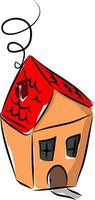 en små liten hus med röd tak färgton dörr och fönster vektor Färg teckning eller illustration