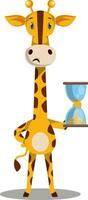 Giraffe mit Sanduhr, Illustration, Vektor auf weißem Hintergrund.