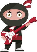 Ninja mit Gitarre, Illustration, Vektor auf weißem Hintergrund.