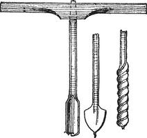 Schnecke und bohren Bits Jahrgang Gravur vektor