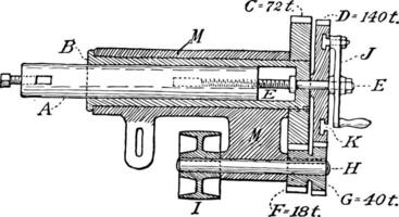 Hand Kurbel Drehbank langweilig Stange, Jahrgang Illustration. vektor