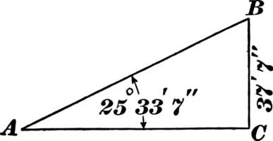 triangel med vinkel av 25 33' 7 och sida av 37' 7 årgång illustration. vektor