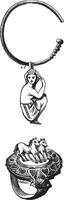Antiquität ägyptisch Schmuck abbilden ein Pferd Ring mit Herzen und Ohrring mit ein Frau auf es Jahrgang Gravur vektor