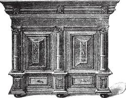 Niederländisch Möbel geschnitzt hölzern siebzehnten Jahrhundert Muse de cluny, Jahrgang Gravur. vektor