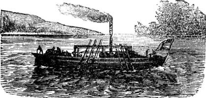 das Dampf Boot, Experiment, durch John Fitch, USA, 1786, Jahrgang Gravur. vektor