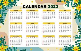 kalender 2022 blommigt bakgrundstema vektor
