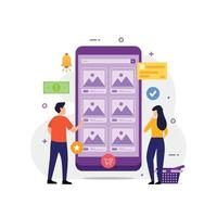 online shopping med mobil enhet design koncept vektor illustration