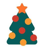 dekorerad jul träd geometrisk minimalistisk ikon. enkel gran silhuett med stjärna och ornament för affisch, hälsning kort, skriva ut för tee, paket. modern retro vektor illustration
