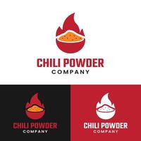 Chilipulver in einer Schüssel mit flammender flacher Logo-Design-Vorlage vektor