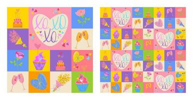 Valentinsgrüße Tag nahtlos Muster mit Symbole von Liebe, Herz, Blumen, Kuchen, Geschenke. vektor