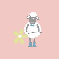 süß und schön Schaf halten Blume, glücklich Valentinstag Tag, Liebe Konzept, eben Vektor Illustration Karikatur Charakter Kostüm Design