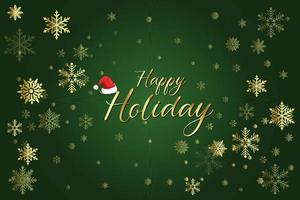 glad semester gratulationskort julgrön bakgrund med gyllene snöflingor vektor