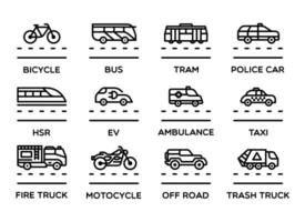 fordon ikon linje uppsättning för appar och webbplatser vektor
