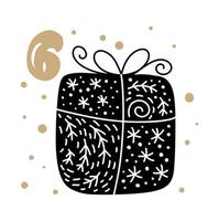 adventskalender med söt skandinavisk handritad vektor. tjugofyra dagar före jul. sjätte dagen. vinter illustration av gåva vektor