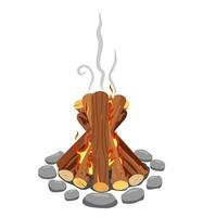 illustration av lägereld loggar brinnande bål. brand på trä för utomhus- camping vektor
