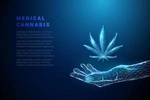 abstrakte blaue gebende Hand mit Cannabisblatt
